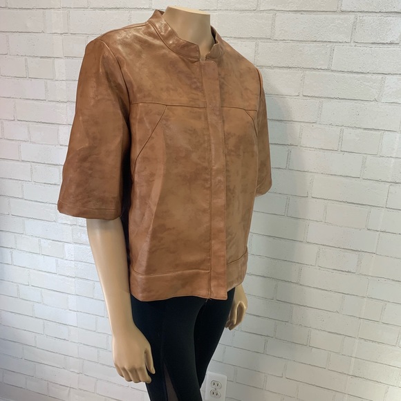 BCBG Tan Vegan Leather Jacket Lg - Picture 4 of 6